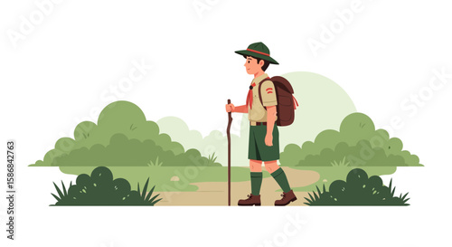 Young Hiker Exploring Nature Adventures On A Woodland Trail Journey