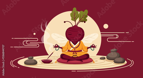 Whimsical Beetroot Character Performing Meditation For Health And Mindfulness