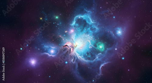 Stunning Vibrant Cosmic Nebula and Stars in Deep Space