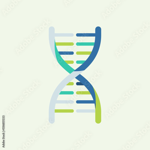 Double helix dna strand illustration with blue and green colors on light background.