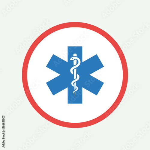 Blue star of life symbol with a snake on a white background.