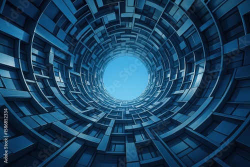 Wallpaper Mural Abstract geometric tunnel structure with a bright blue sky visible at the end creating a sense of depth and wonder Torontodigital.ca