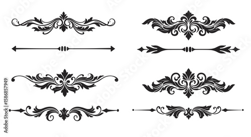 Classic decorative ornamental page breaks in black vintage style  