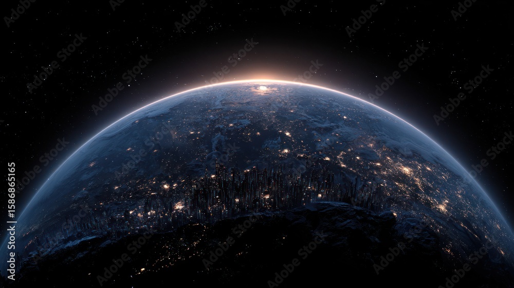 Obraz premium Earth night sunrise view from space