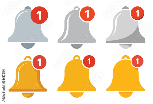 Collection of notification bells with red badge indicating one new alert