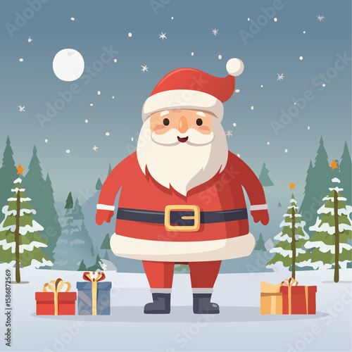 Santa Claus in full joy ready to distribute gifts in a small town