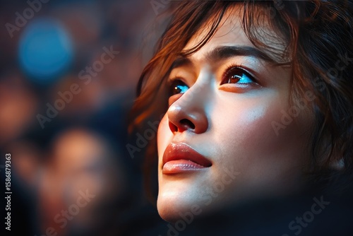 Close-up portrait of a woman with expressive eyes.