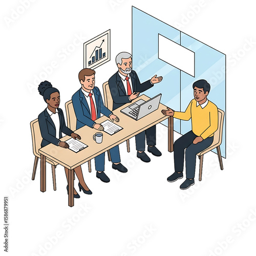 Job interview with panel of recruiters and a candidate.