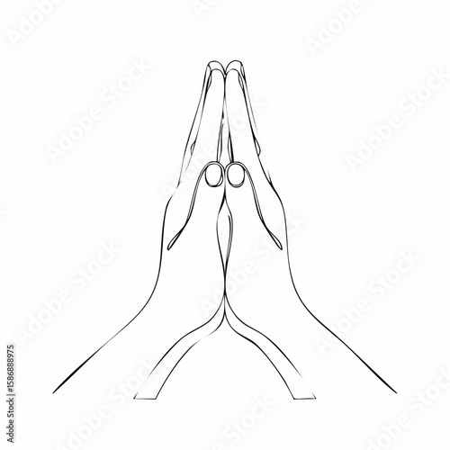 祈る手の一筆書き線画ベクター