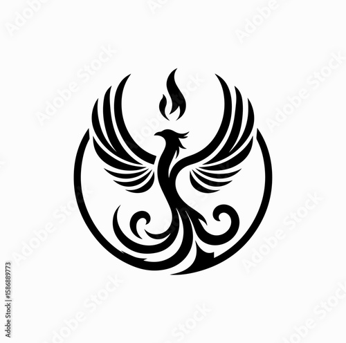 Vector Silhouette Logo of Phoenix Bird – Symbol of Rebirth and Immortality