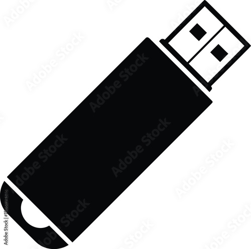 Simple black silhouette of a USB flash drive.
