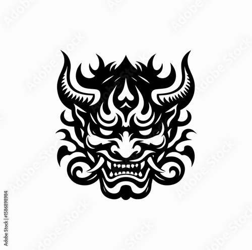 Vector Silhouette Logo of Oni Demon Mask – Japanese Mythology Symbol
