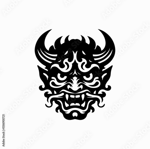 Vector Silhouette Logo of Oni Demon Mask – Japanese Mythology Symbol