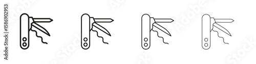 Swiss Knife icon simple black vectors pack. Design infographic element