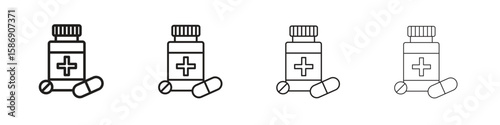 Medicine bottle icon simple black vectors pack. Design infographic element
