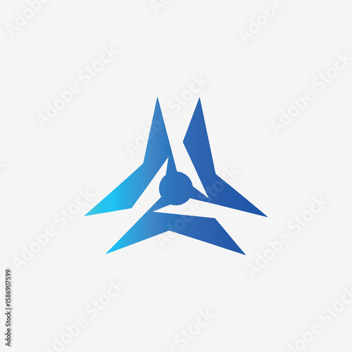 Dynamic abstract logo featuring rotating blades in a vibrant blue gradient, symbolizing motion, technology, and innovation.