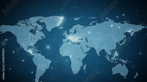 Animated Global Digital World Map With Connected Dots In Blueish Tone