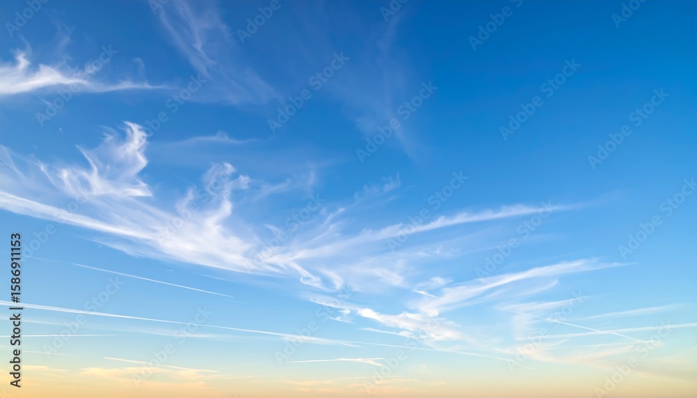 Obraz premium A serene sky, dotted with wispy clouds