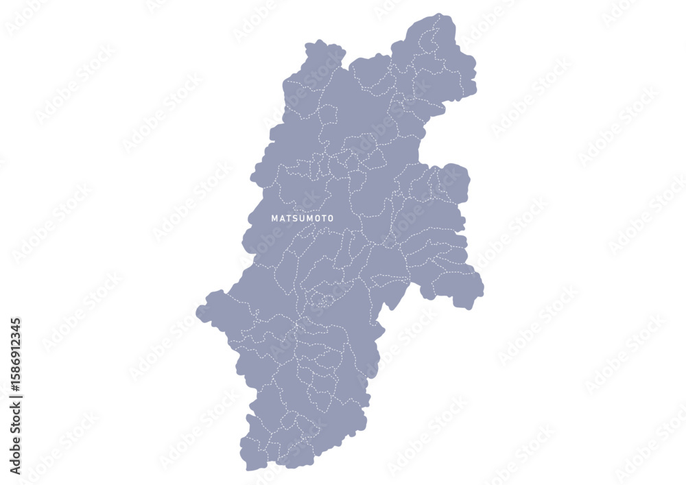 Obraz premium グレー色の日本地図, 長野県の行政区分付き地図, Gray colored map of Japan, Nagano prefecture