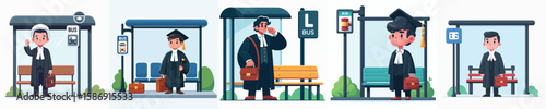 vector character of judge waiting at bus stop