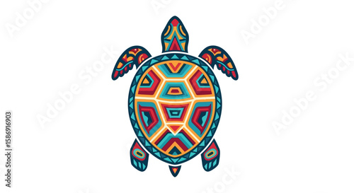 Colorful Tribal Turtle Shell Design Illustration