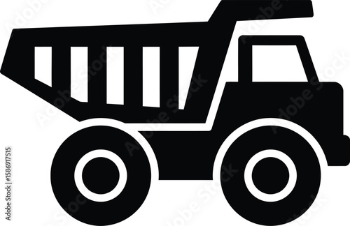 A black silhouette of a large dump truck, ready for work.