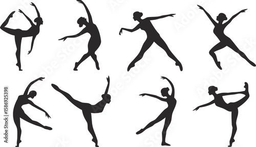 Ballet dancers in various graceful poses silhouettes