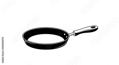 Vector black frying pan vector illustration for cooking utensils kitchenware and food preparation equipment design
