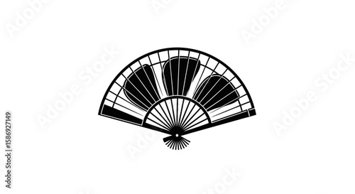 Vector downloadable vector image of a black and white hand fan perfect for graphic design and illustration use