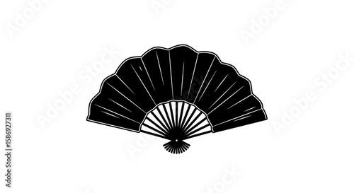 Vector elegant black hand fan illustration for summer cooling oriental accessory traditional japanese folding fan art 100