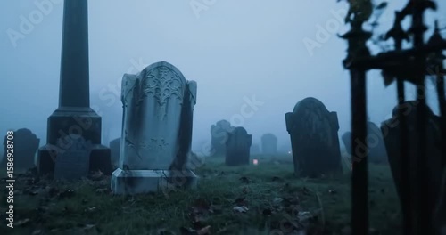 Silent Shadows Journey Through an Eerie Fog in the Graveyard, Seeking Peace