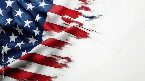 Torn American flag on white background, patriotic concept
