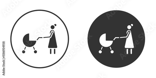 Woman with Baby Stroller icon in modern minimalistic flat versions