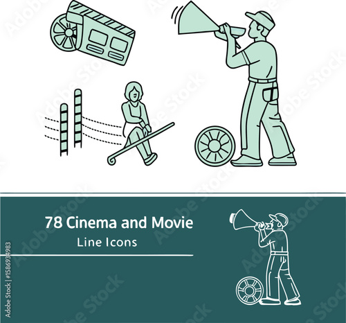 Film director with megaphone and clapperboard movie
