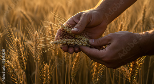 Hands cradling golden wheat stalks in a sun-drenched field, symbolizing abundance, harvest, and sustainable agriculture.