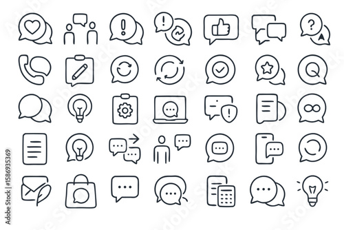 Communication & Interaction Icon Set  35 Line Style Vectors for Messaging, UI & Digital Tools