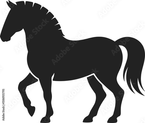 Silhouette of a majestic horse in motion black white