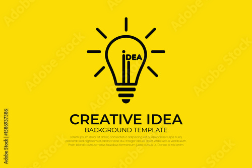 Minimalist background template with a light bulb icon in the center on yellow background. Perfect for background template, creative idea design, innovation, presentation, and business.