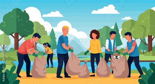 Group of People Cleaning Nature