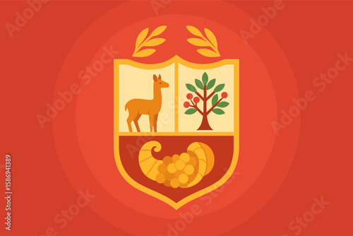 Peruvian National Emblem Llama Tree Cornucopia on Shield