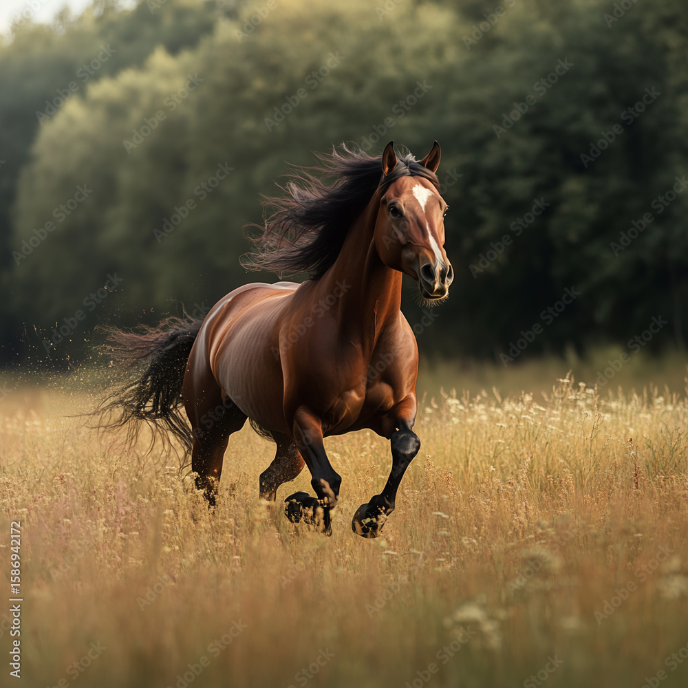 Obraz premium A horse is running in a field.