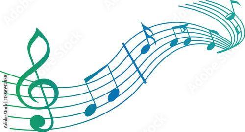 Musical notes on a staff with a treble clef musical notation
