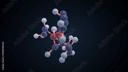 Three Dimensional Molecular Structure With Connected Spheres Against Dark Blue Background