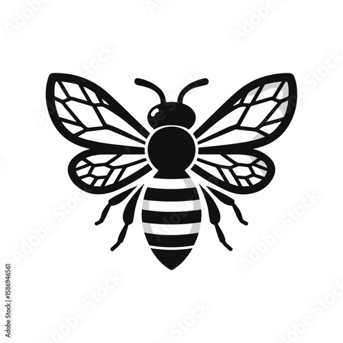 A bee with translucent wings holding a honey dipper