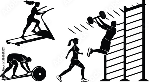People exercising with gym equipment and weights fitness exercise