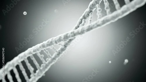 White DNA Structure Against Grayscale Background Illuminated by Soft Lighting with Floating Particles