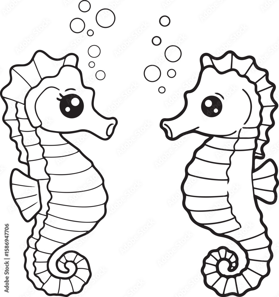 Obraz premium Playful marine animal stickers, Sea horse