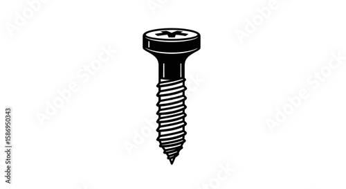 Vector illustration of a black screw for woodworking and construction projects flat head screw fastener hardware 100