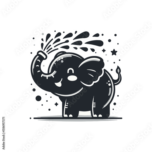 A blushing elephant spraying water with its trunk