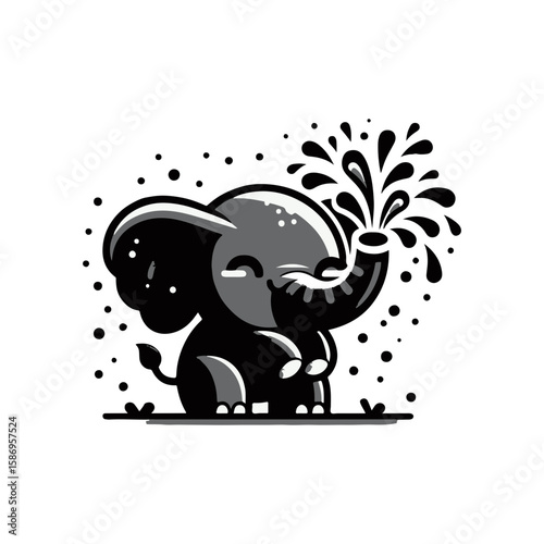 A blushing elephant spraying water with its trunk
